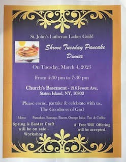 2025 Shrove Tuesday Pancake Dinner flyer